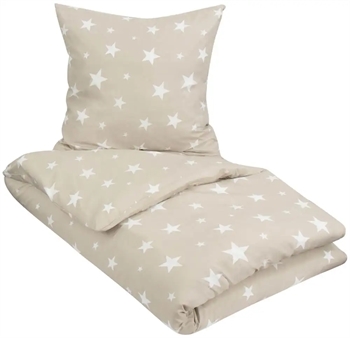 Dobbelt sengetøj 200x220 cm - Star - sengesæt med stjerner - sand - Microfiber