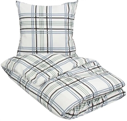 Kingsize sengetøj 240x220 cm - Check Blue - Hvid og Blå - Microfiber 