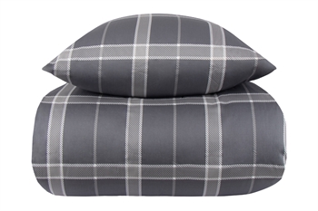 Ternet sengetøj 150x210 cm - 100% Blødt bomuldssatin - Big Check Grey - By Night sengesæt
