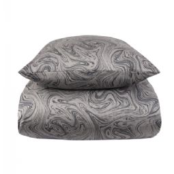 Mønstret sengetøj - 100% Blødt bomuldssatin - Marble dark grey - By Night sengesæt