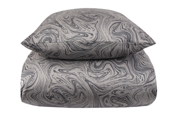 Billede af Dobbelt sengetøj 200x200 cm - 100% Blødt bomuldssatin - Marble dark grey - By Night - Mønstret sengesæt