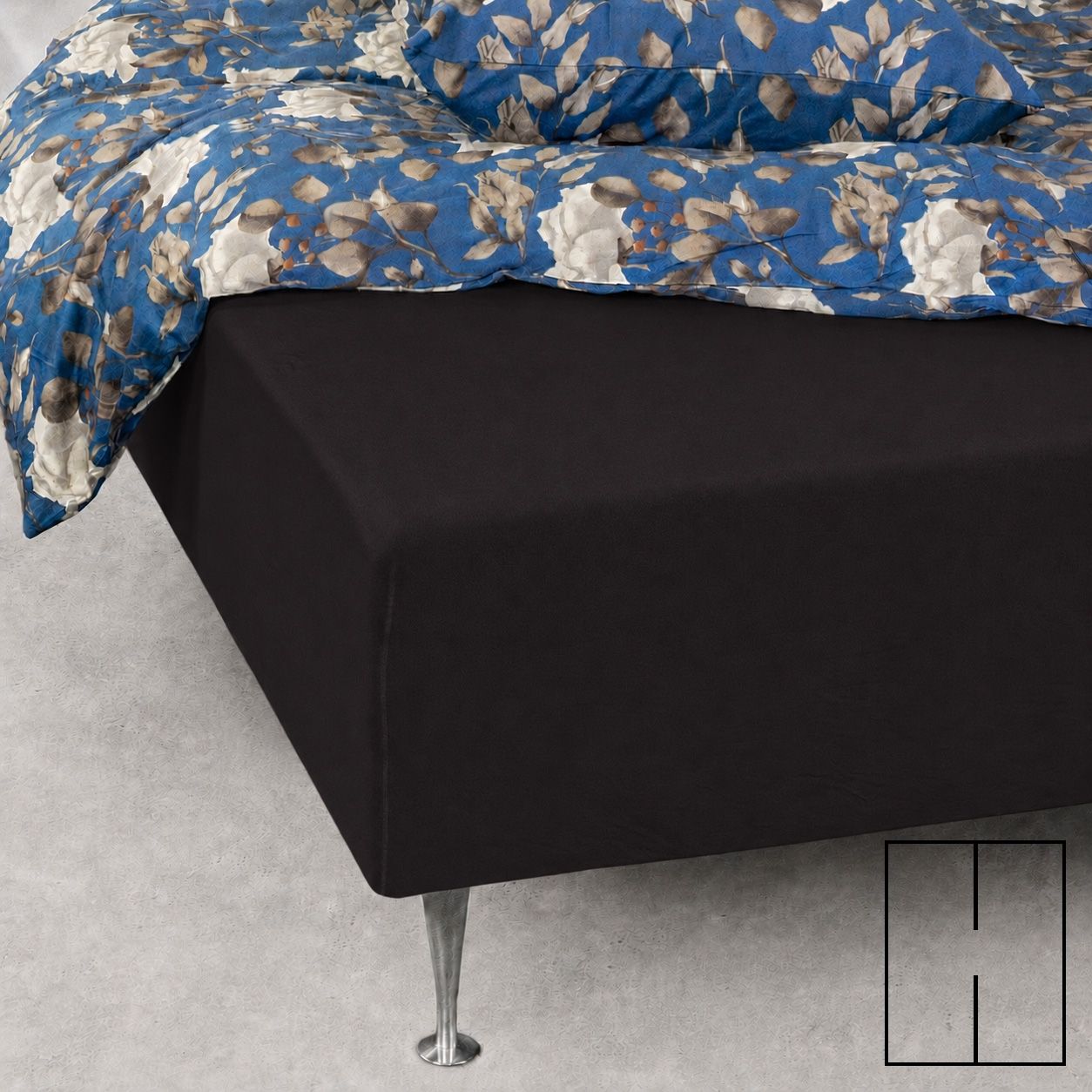 Splitlagen - H-split - 180x200 cm - Sort - 100% Bomuld jersey lagen - Stræklagen til elevationsseng