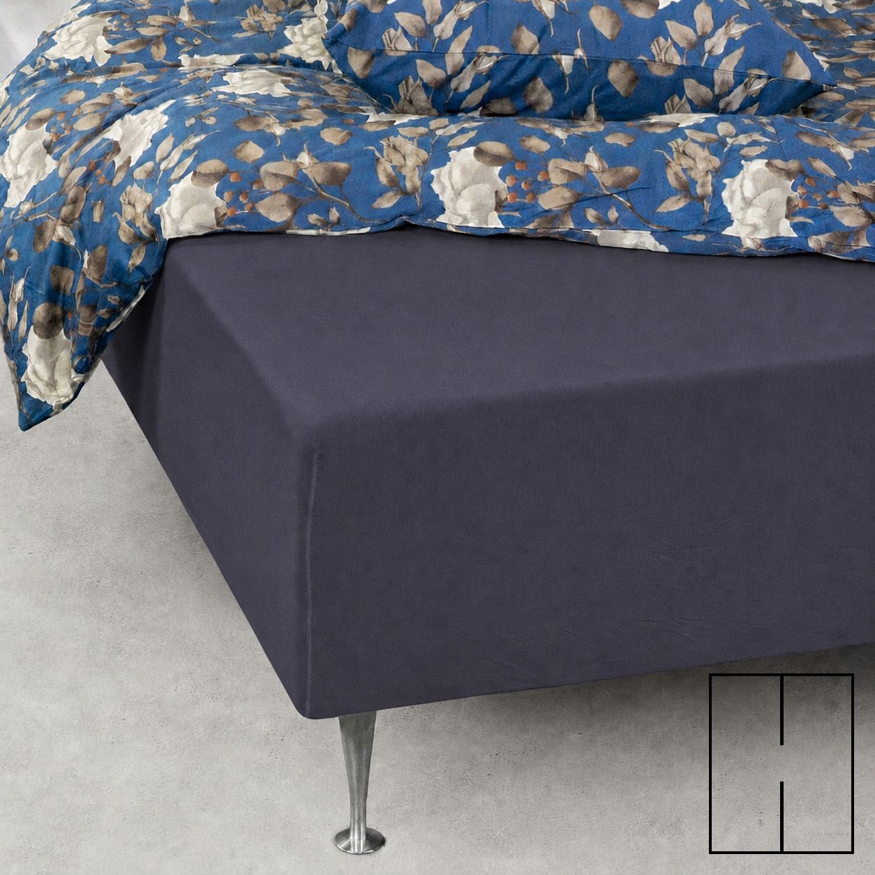 Splitlagen - H-split - 180x200 cm - Mørkeblåt - 100% Bomuld jersey lagen - Stræklagen til elevationsseng
