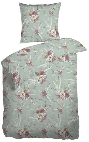 Se Blomstret sengetøj - 140x200 cm - Jonna mint grønt sengesæt - 100% Bomuldssatin - Night and Day sengetøj hos Dynezonen.dk