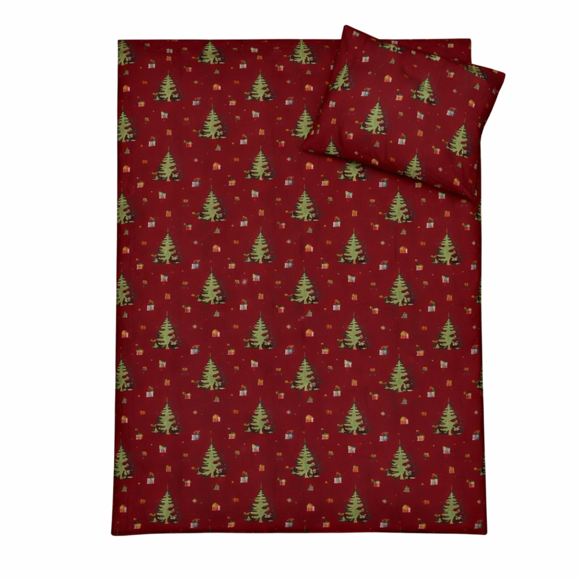 Julesengetøj - 100% bomuld - Babysengetøj 70x100 cm - Rødt med julemus som pynter op til jul
