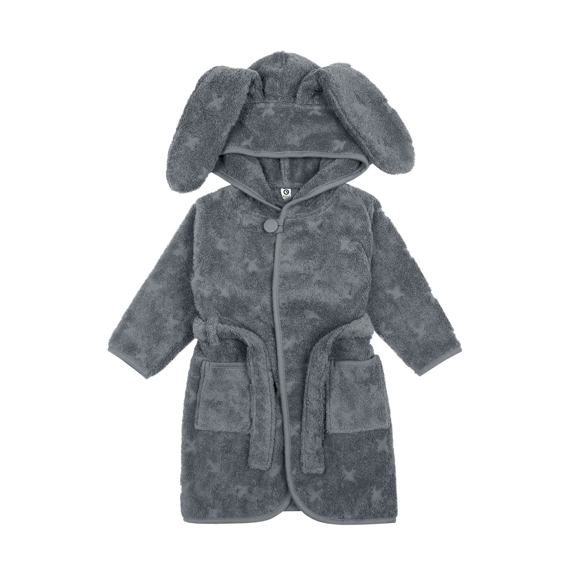 Morgenkåbe str. 1-2 år - 100% økologisk bomuld - Mørkeblå med stjerner og kaninører - Müsli By Green Cotton