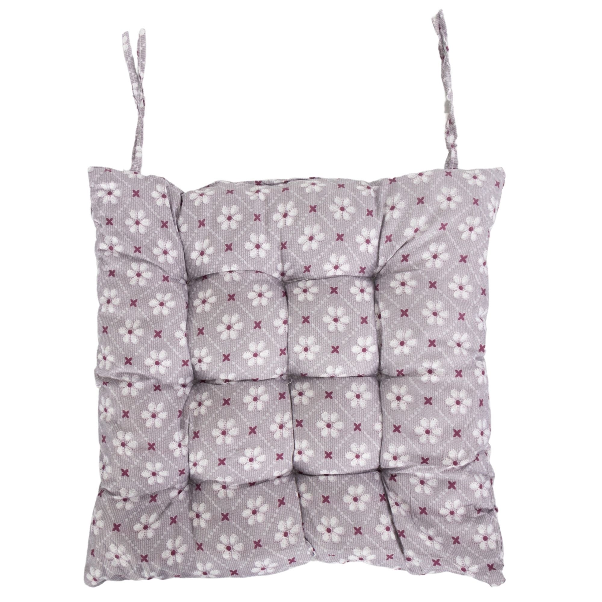 Stolehynde - 35x35x6 cm - Grå havehynde med blomster - Blød komfort hynde