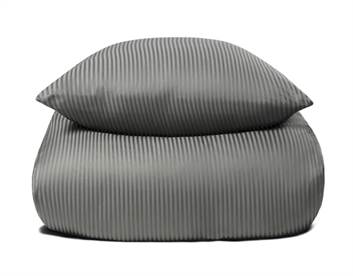 Se Sengetøj 200x200 cm - Gråt, stribet sengetøj - 100% Egyptisk bomuld - Dobbelt dynebetræk hos Dynezonen.dk
