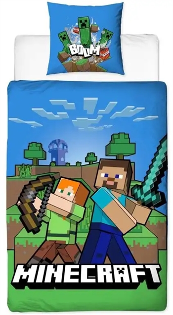 2: Minecraft sengetøj - 150x210 cm - Minecraft Boom - Sengesæt med 2 i 1 design - 100% bomuld