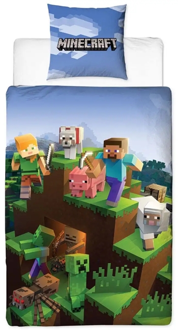 Minecraft sengetøj 140x200 cm - Sengelinned med 2 i 1 design - Dynebetræk i 100% bomuld