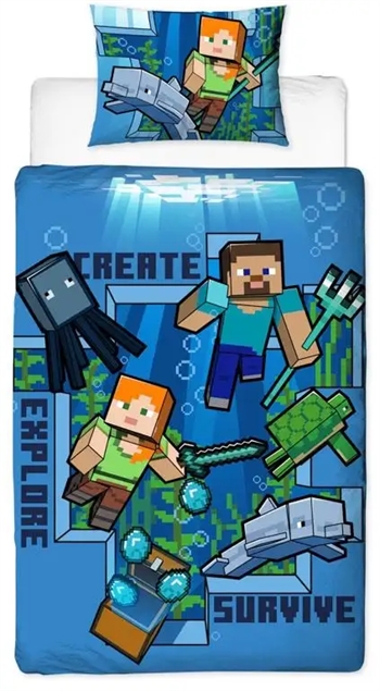 Minecraft sengetøj - 140x200 cm - Minecraft create - Dynebetræk med 2 i 1 design - 100% bomulds sengetøj
