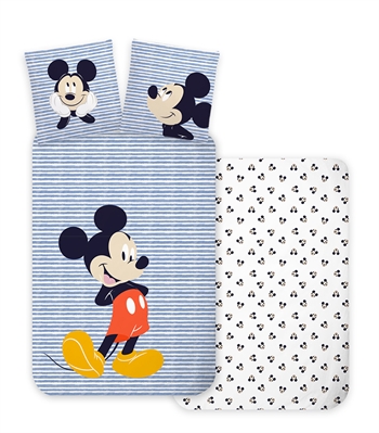 15: Frost sengetøj - 140x200cm - Stribet Mickey Mouse sengesæt - 100% bomulds Disney sengesæt
