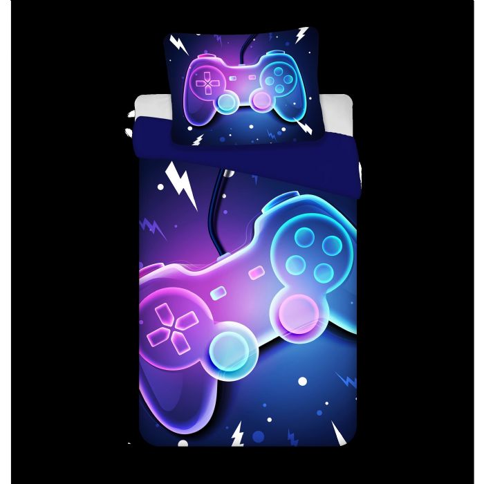 Gamer sengetøj 140x200 cm - Blåt vendbart sengesæt med controller - 100% blødt bomulds sengelinned Gamer sengetøj 140x200 cm - Blåt vendbart sengesæt med controller - 100% blødt bomulds sengelinned
