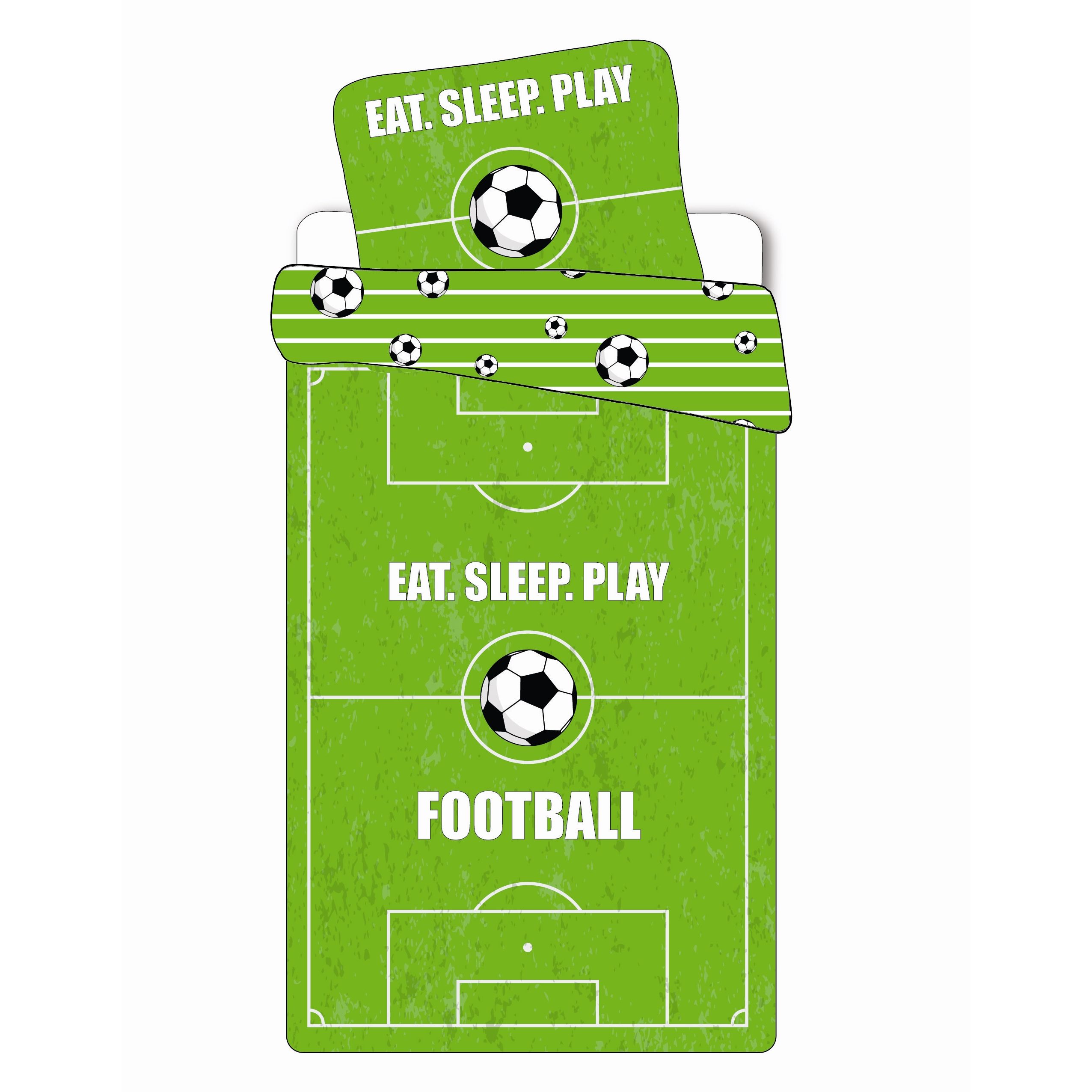 Fodbold sengetøj - 140x200 cm - Fodbold bane og fodbolde - Dynebetræk med vendbart design - 100% bomulds sengesæt billede