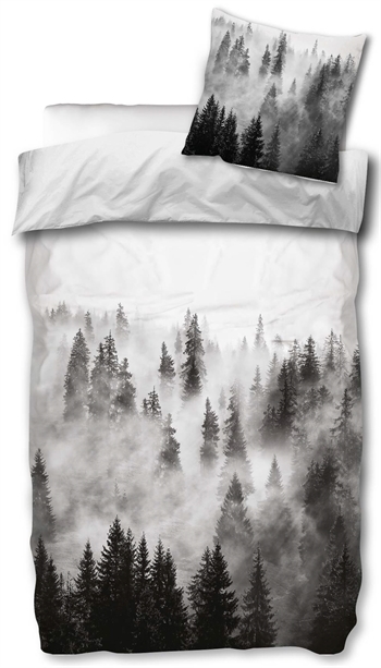 Billede af Sengetøj 140x200 cm - Sengetøj med træ landskab - 100% bomuld - Sort og hvidt sengesæt