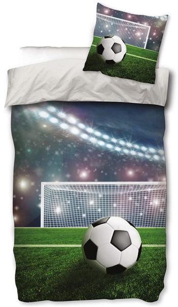 Fodbold sengetøj - 150x210 cm - Stadion - Dynebetræk med 2 i 1 design - 100% bomulds sengesæt
