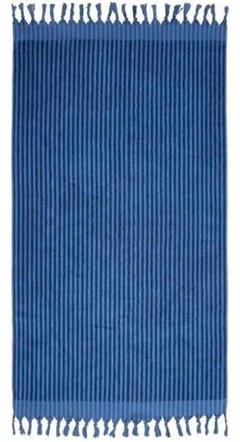 Billede af Strandhåndklæde - Marc o Polo - 100x180 cm - Blå og sort - 100% Bomuld - Luksus badelagen