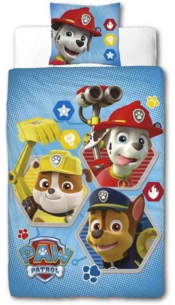 9: Paw Patrol sengetøj - 140x200 cm - Marshall, Rubble og Chase -  Sengesæt med 2 i 1 design - 100% bomuld