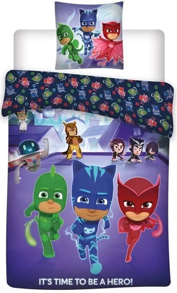 Pyjamasheltene Junior Sengetøj 100x140 cm - Sengesæt med PJ Masks - 2 i 1 - 100% bomuld