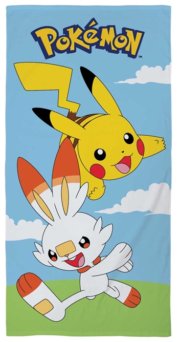 2: Pokemon håndklæde - 70x140 cm - Børnehåndklæde med Pikachu og Scorbunny - Badehåndklæde 100% Bomuld