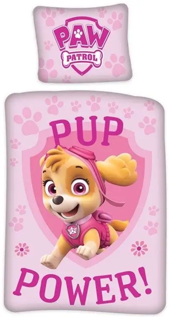 Paw Patrol sengetøj - 140x200 cm - Skye pup power sengesæt - Dynebetræk med 2 design - 100% Bomuld