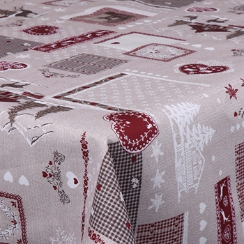 Tekstil voksdug - Rulle med 30 meter - Vinterlandskab og julehjerter - 140 cm bred