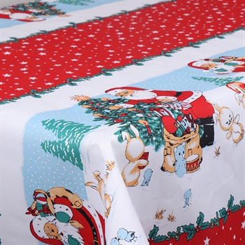 Tekstil voksdug - Rulle med 30 meter - Juletræ og julemand - 140 cm bred