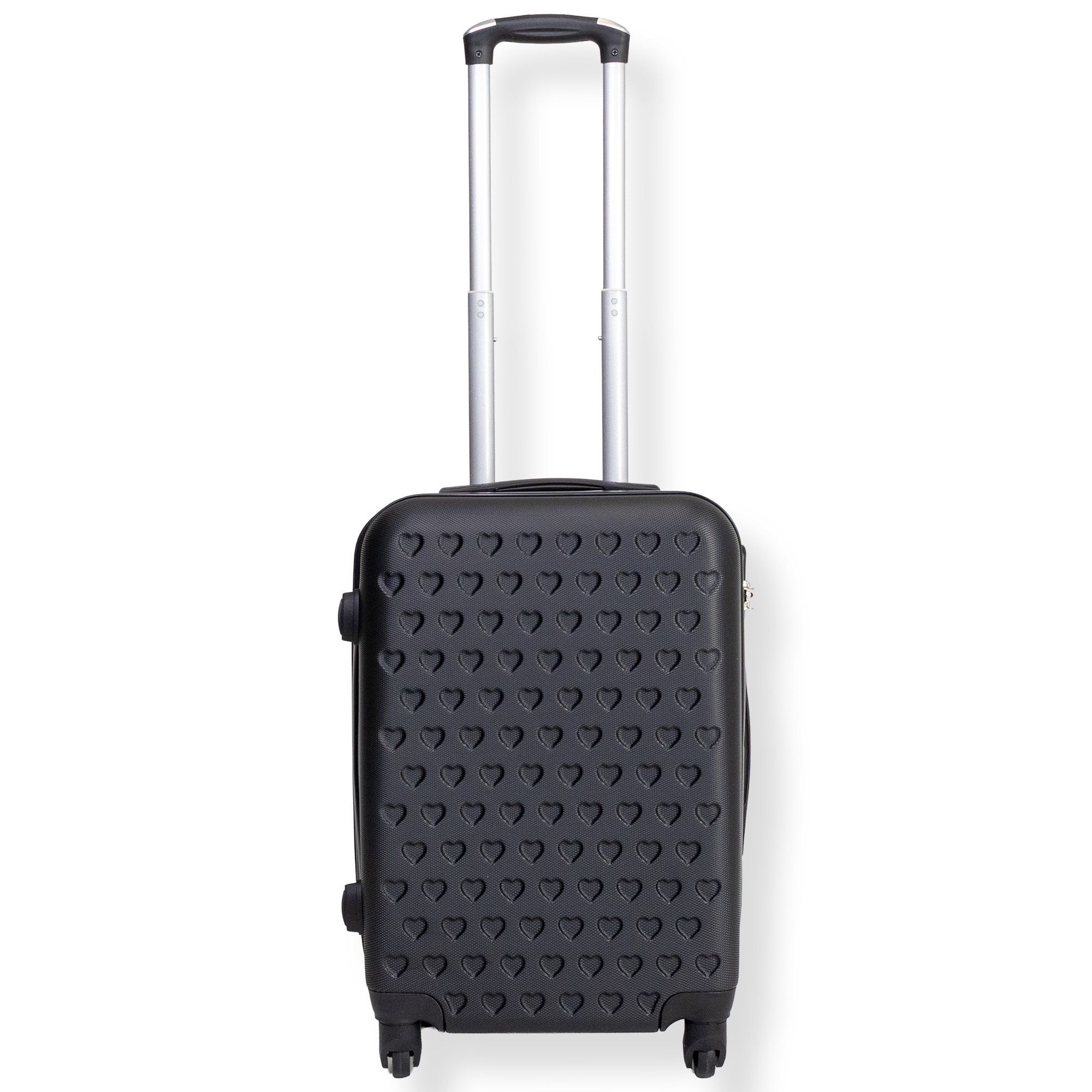 Sort kabinekuffert - Hardcase kuffert med hjerter - Stødsikkert polypropylen - Rejsekuffert
