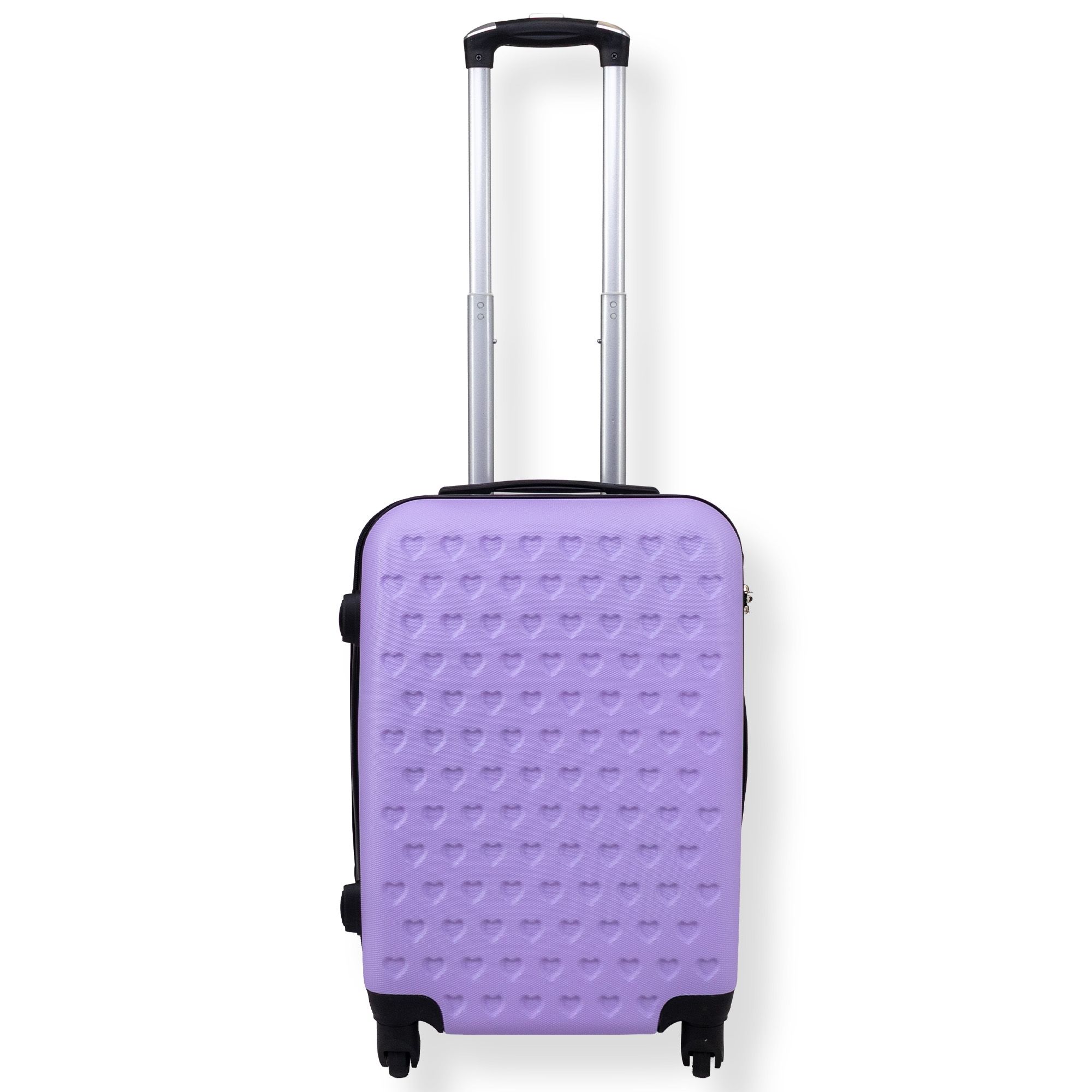 Lyse lilla kabinekuffert - Hardcase kuffert med hjerter - Stødsikkert polypropylen - Rejsekuffert