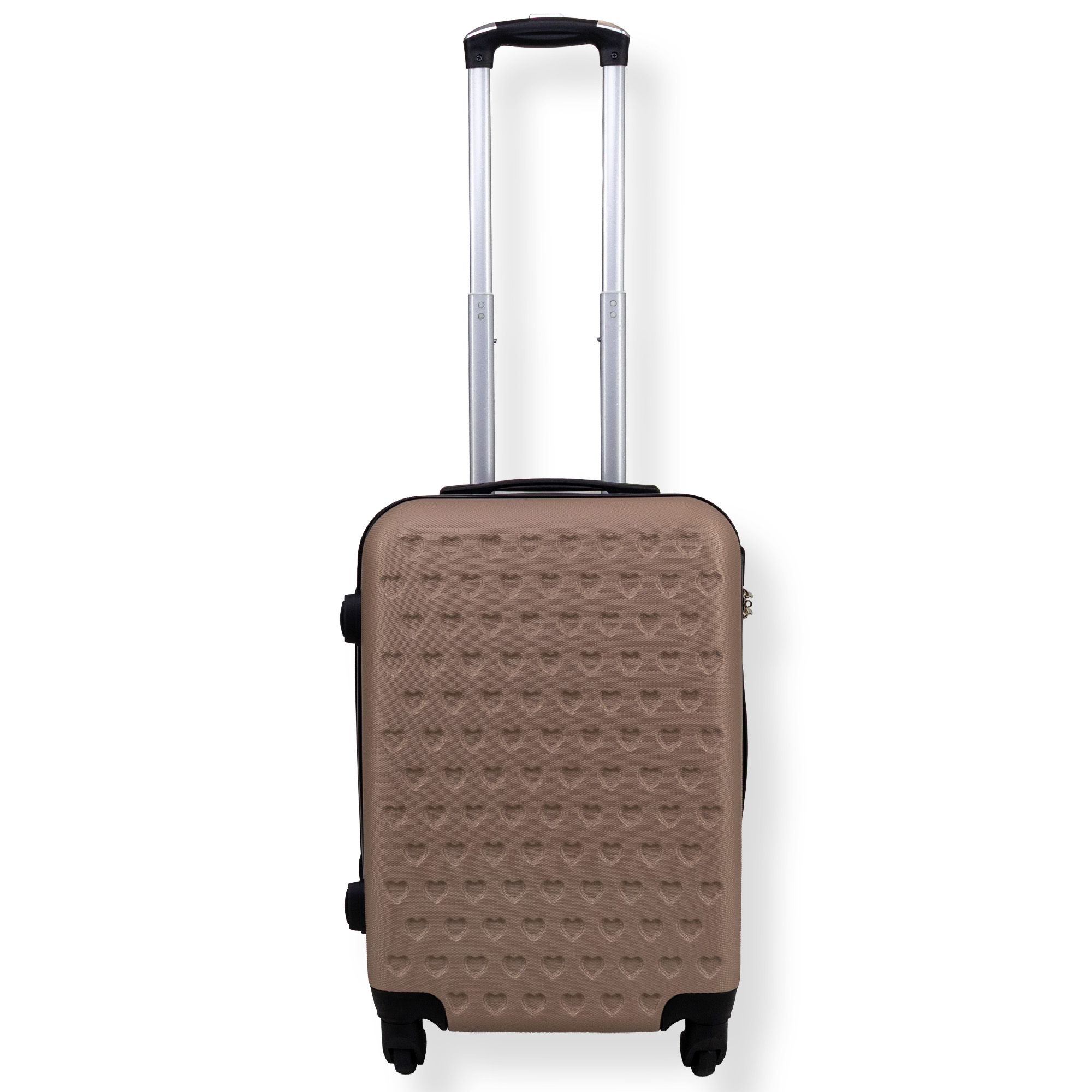 Brun kabinekuffert - Hardcase kuffert med hjerter - Stødsikkert polypropylen - Rejsekuffert