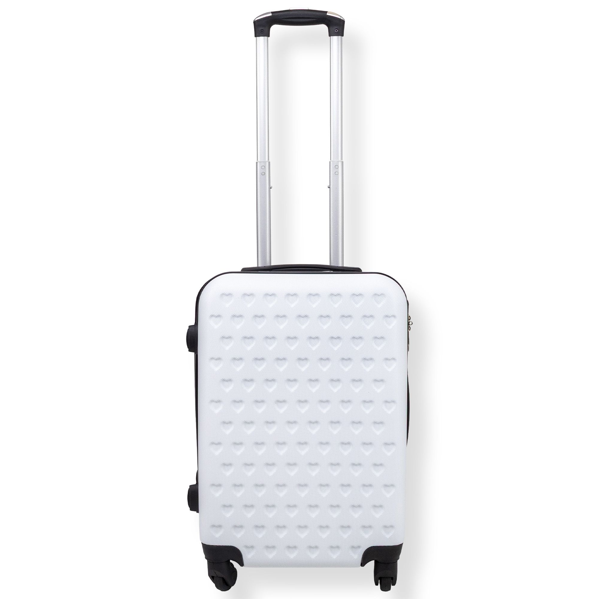 Hvid kabinekuffert - Hardcase kuffert med hjerter - Stødsikkert polypropylen - Rejsekuffert