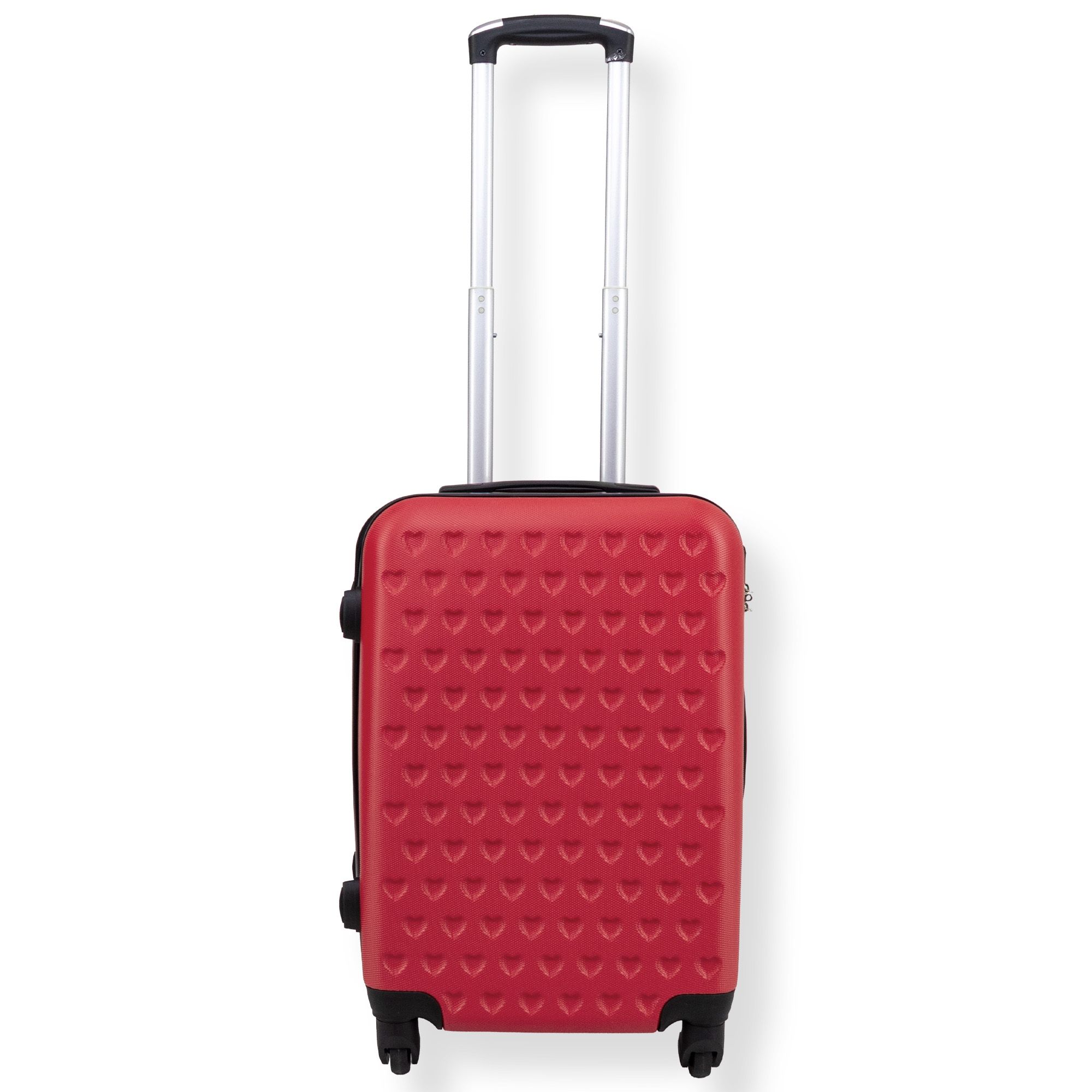 Rød kabinekuffert - Hardcase kuffert med hjerter - Stødsikkert polypropylen - Rejsekuffert