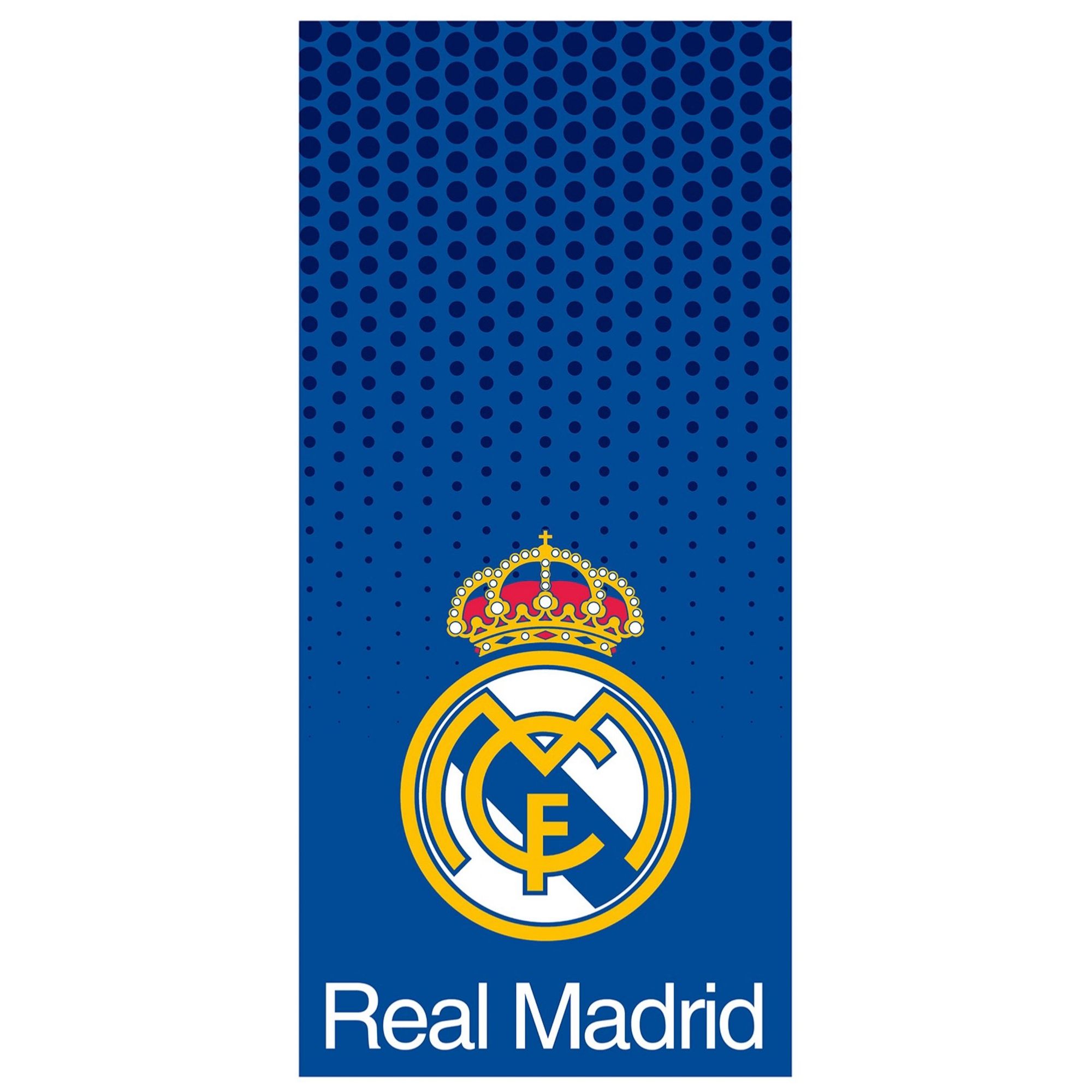 Blåt Real Madrid håndklæde - 70x140 cm - 100% bomuld - Blødt badehåndklæde med Real Madrid logo