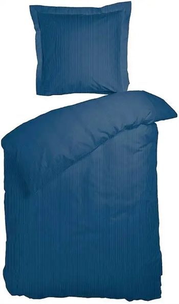 Billede af Stribet sengetøj - 140x200 cm - Raie blåt sengetøj - 100% Bomuldssatin - Night and Day sengesæt