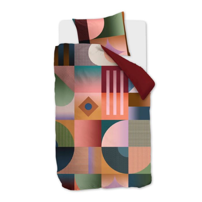 Mønstret økologisk sengetøj 140x220 cm - Vendbart sengesæt i 100% økologisk bomuldssatin - Robbinson Multi - Beddinghouse sengelinned