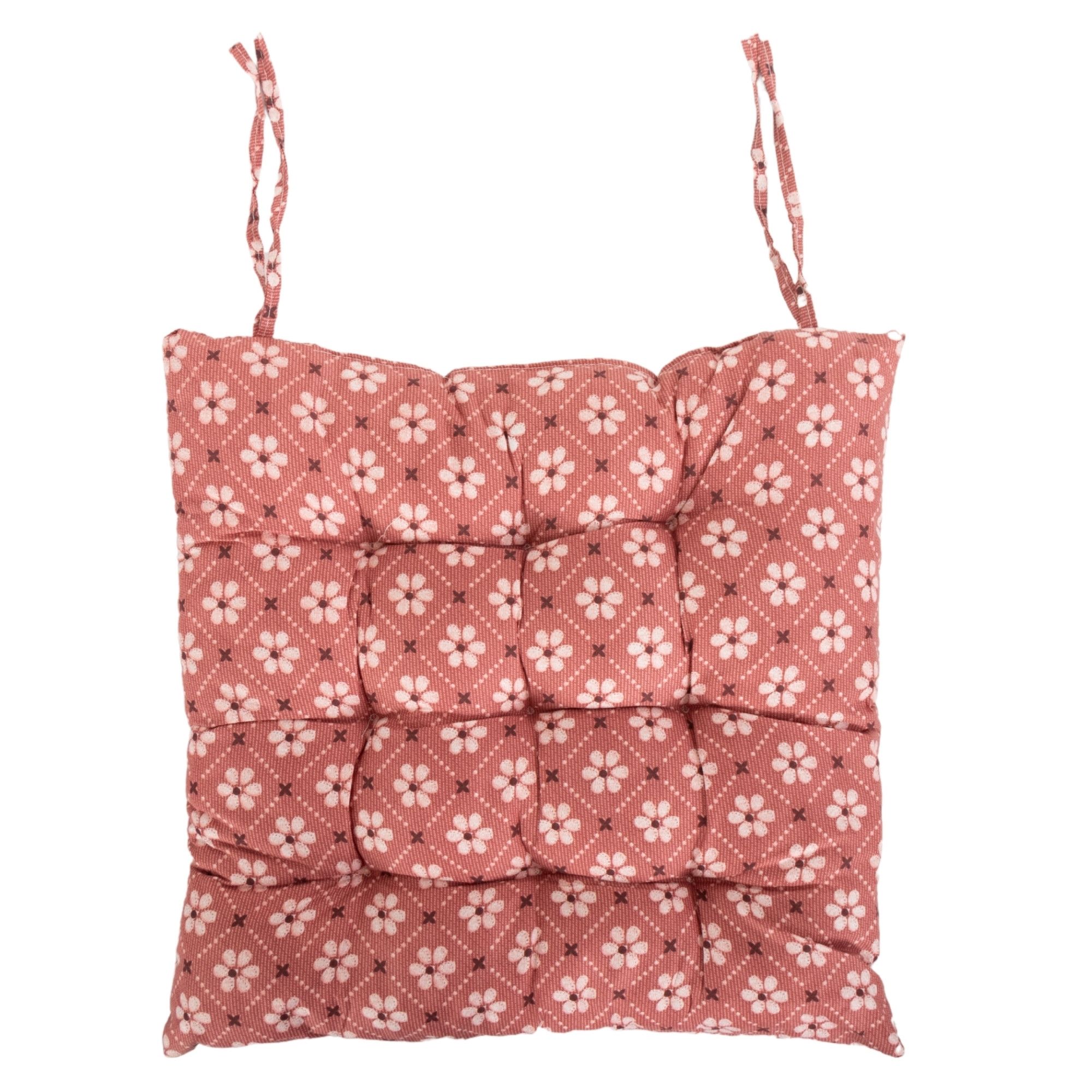 Stolehynde - 35x35x6 cm - Rød havehynde med blomster - Blød komfort hynde