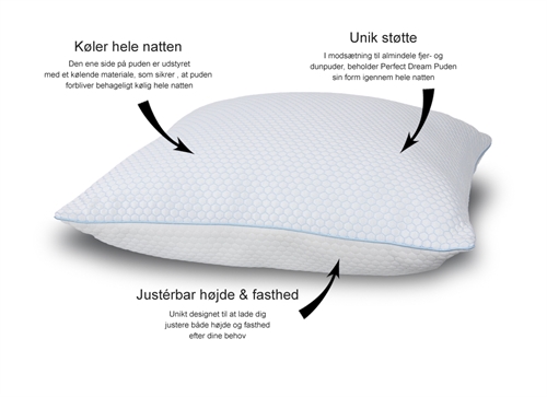 Billede af Kølende hovedpude - 60x63 cm - Perfect Dream Puden - Justérbar højde og hårdhed - Allergivenlig