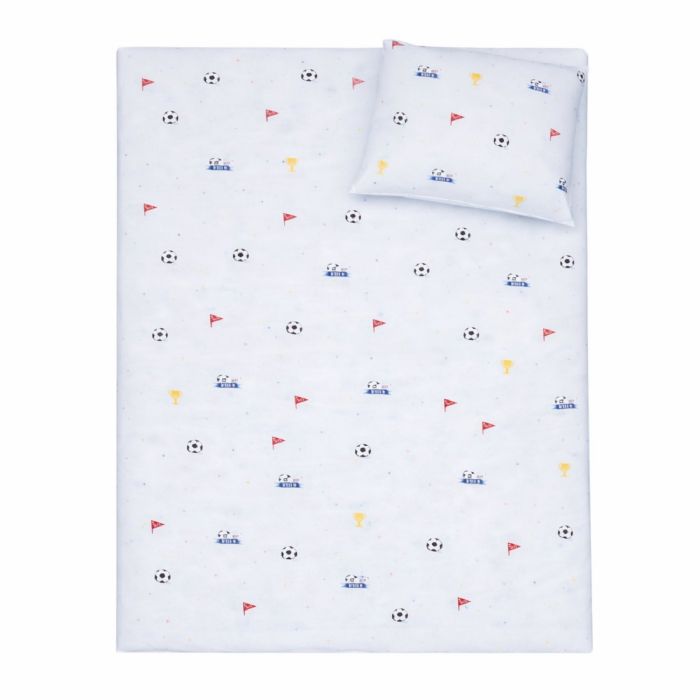 Fodbold sengetøj - 100% bomuld - Babysengetøj 70x100 cm - lyseblåt med fodbold