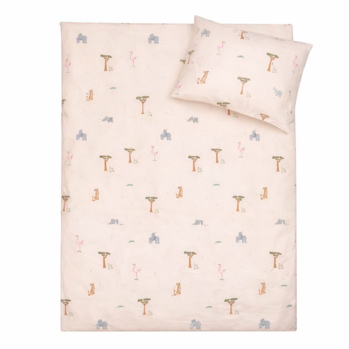Safari dyr sengetøj - 100% bomuld - Babysengetøj 70x100 cm - Beige med safari dyr