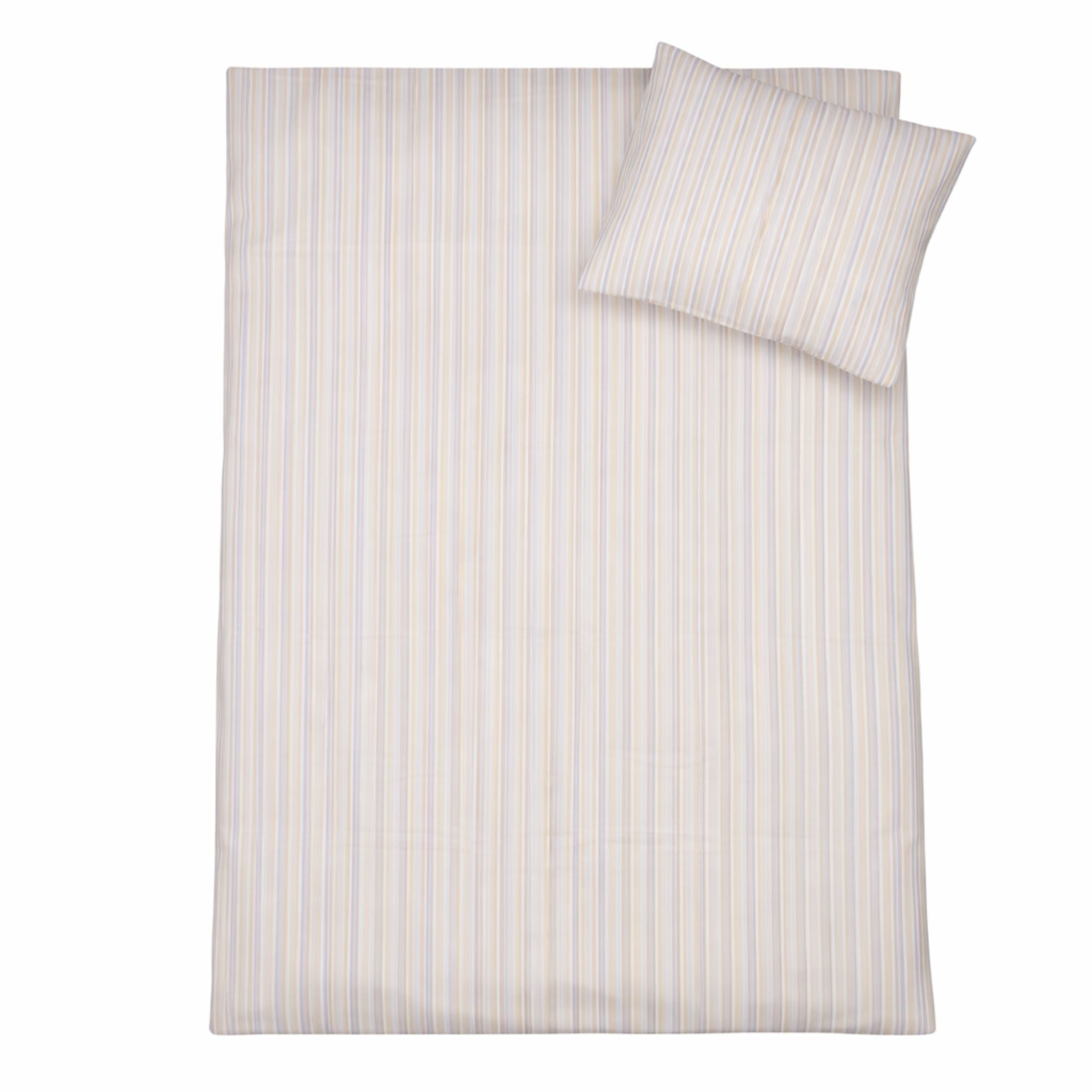 Stribet sengetøj - 100% bomuld - Junior sengetøj 100x140 cm - Beige med lilla striber