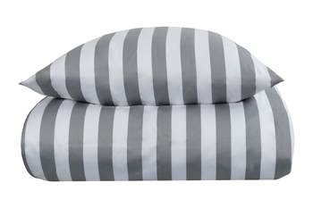 Billede af Stribet sengetøj - 140x220 cm - Gråt og hvidt sengesæt - 100% Bomuldssatin sengetøj - Nordic Stripe