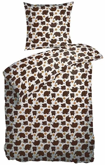 Se Junior sengetøj 100x140 cm - Brun med elefanter - 100% bomulds percale - Night & Day Sove Trine hos Dynezonen.dk