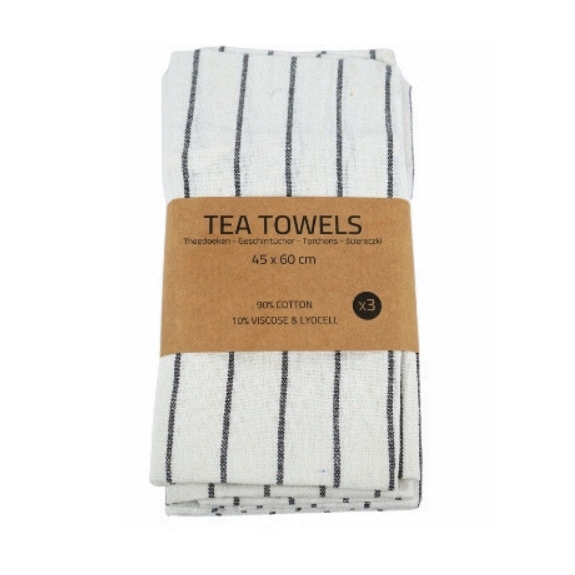 Viskestykker - 3-pak - Bomuld - 45x60 cm - Hvid med brede sorte striber