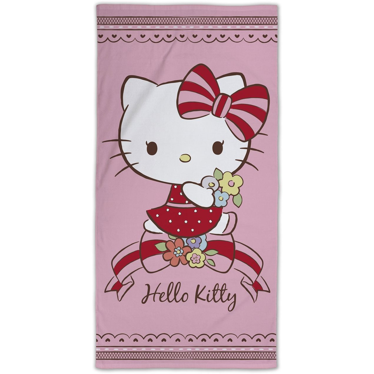 Hello Kitty håndklæde - 70x140 cm - 100% bomuld - Blødt badehåndklæde med den søde Hello Kitty