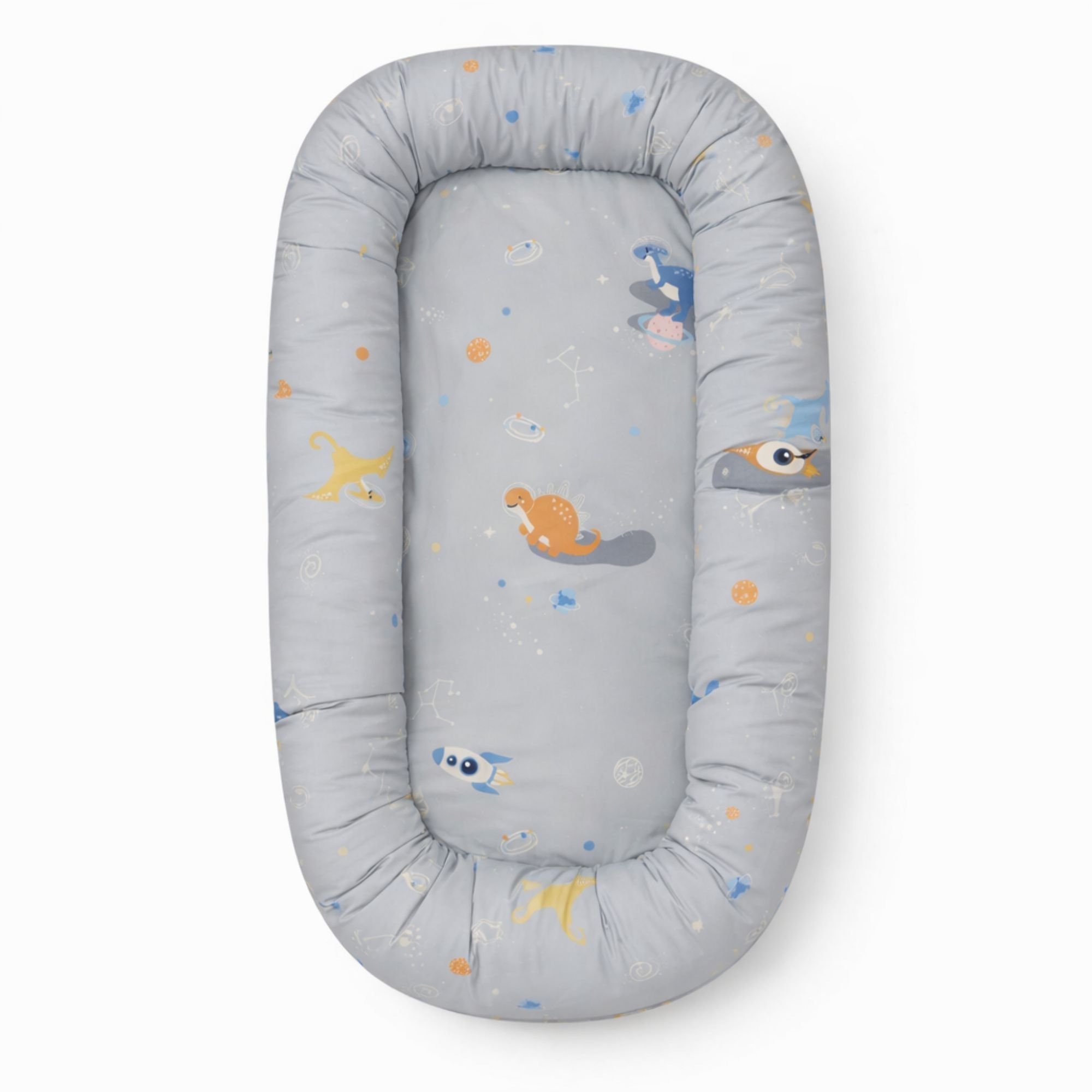 Babynest - 86x46x14,5 cm - Grå med rum dinosaur