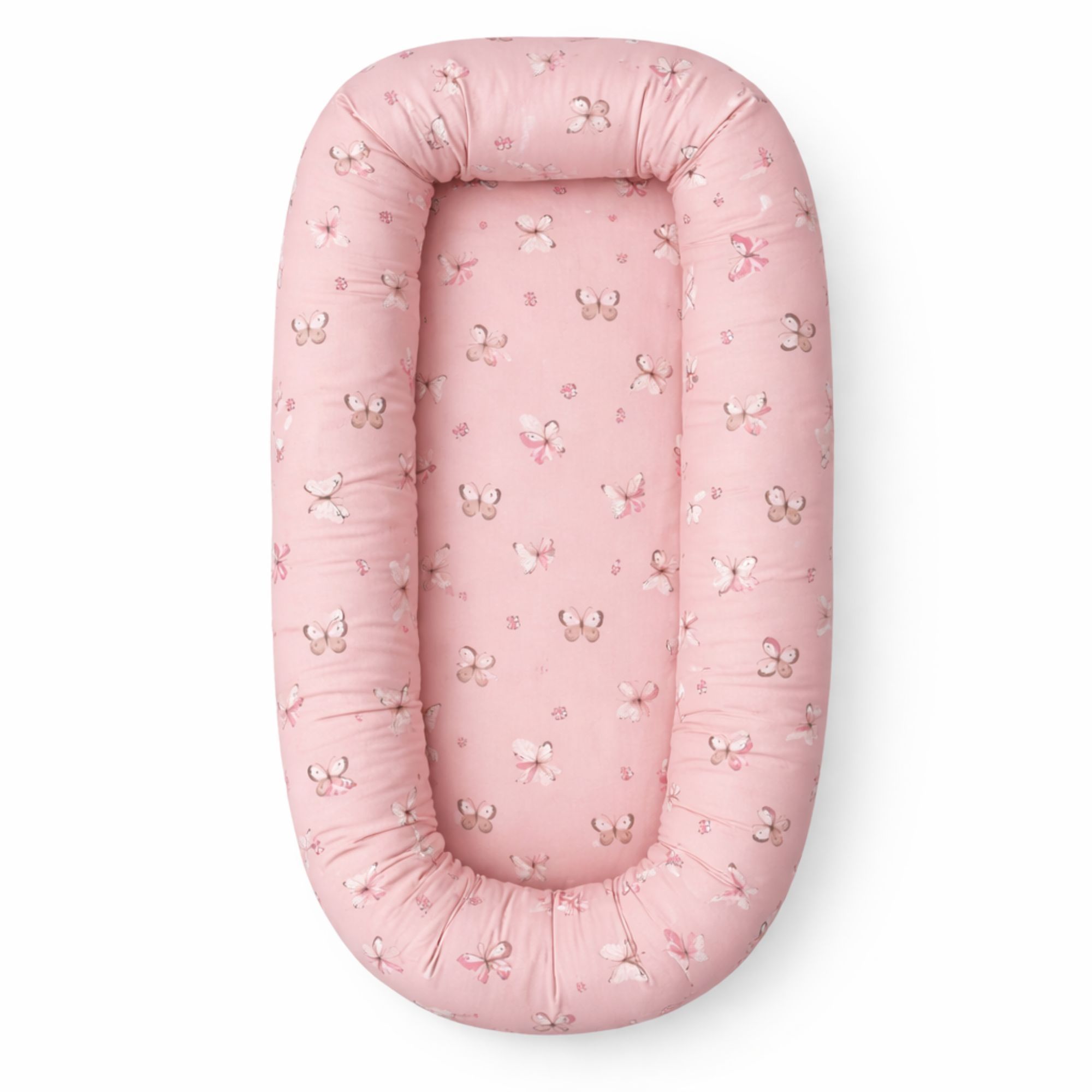 Babynest - 82x46x15 cm - Lyserød med sommerfugle