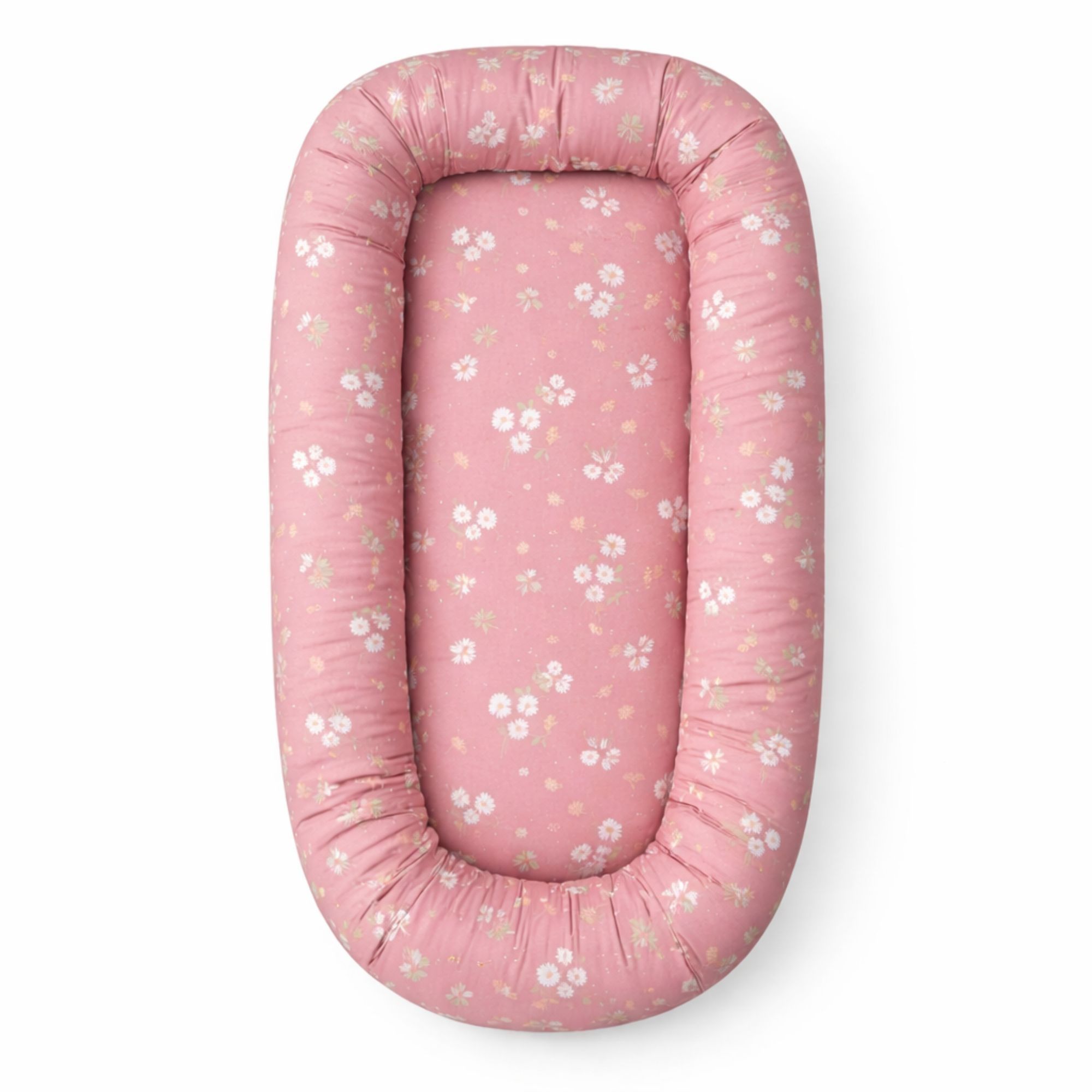 Babynest - 86x46x14,5 cm - Lyserød med kaniner og blomster