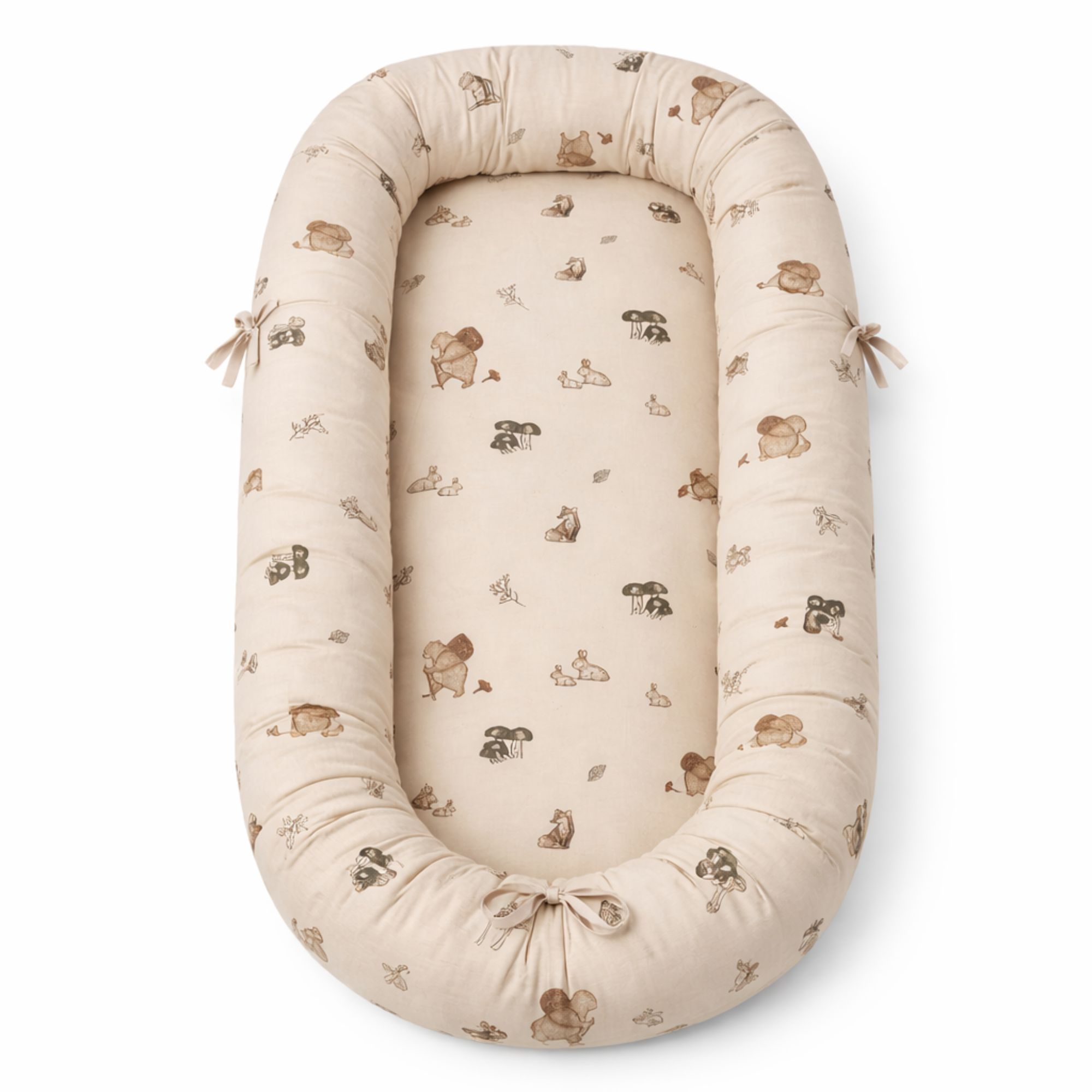 Babynest - 82x46x15 cm - Sandfarvet med skovens dyr