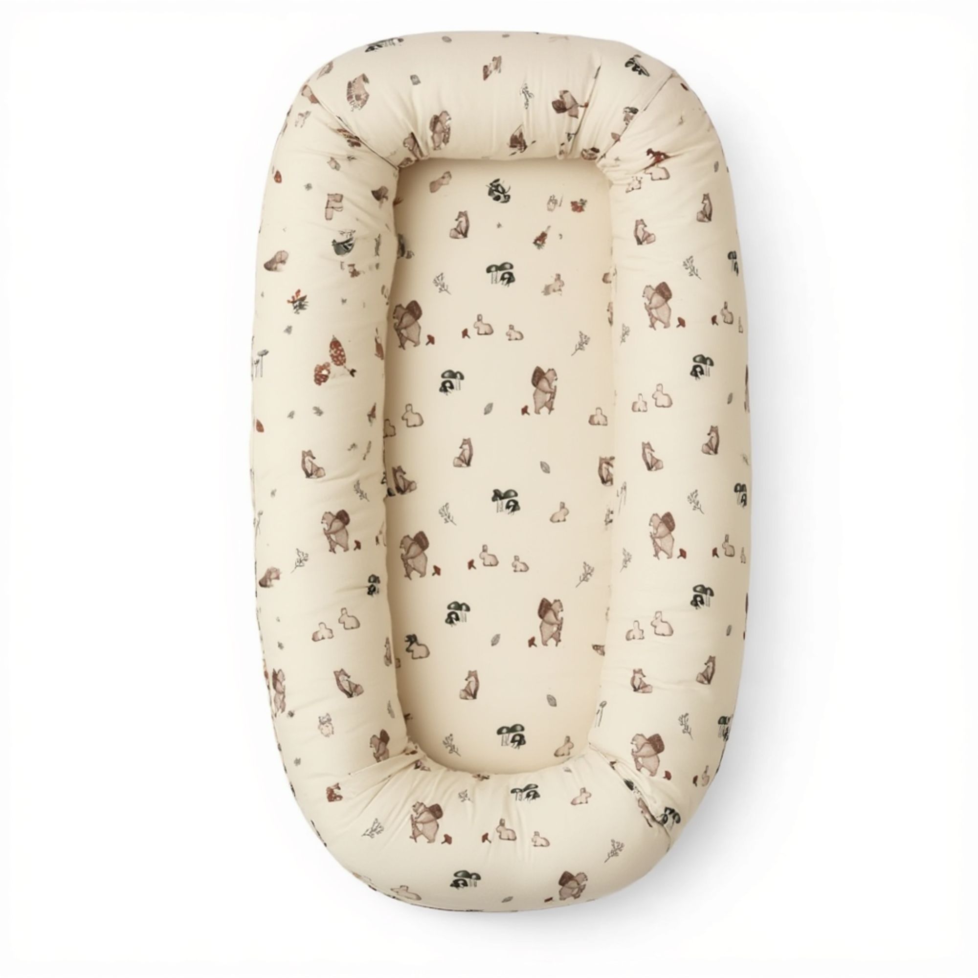 Babynest - 82x46x15 cm - Sandfarvet med skovens dyr