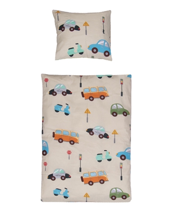 Billede af Baby sengetøj med biler - 70x100 cm - OEKO-TEX ® Certificeret - 100% Bomulds sengesæt hos Dynezonen.dk
